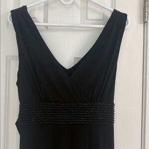 AGB Elegant Black Evening Dress with Black Jet Beadwork at Waist & Backtie EUC